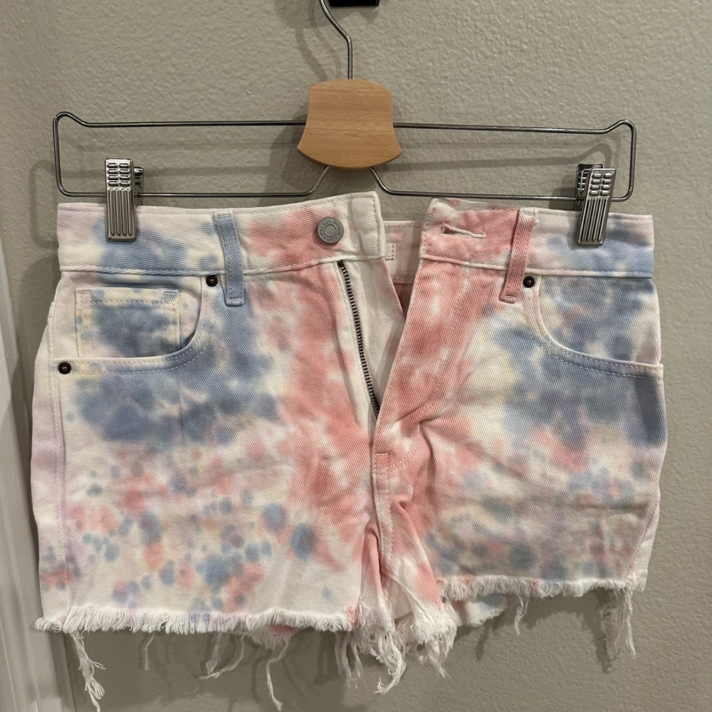 Pacsun Womens Cut Off Denim Shorts Size 24 Tie Dye High Raise Festival